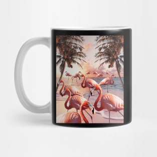 Flamingo Palm, Flamingos On Beach, Sunset Trees Mug